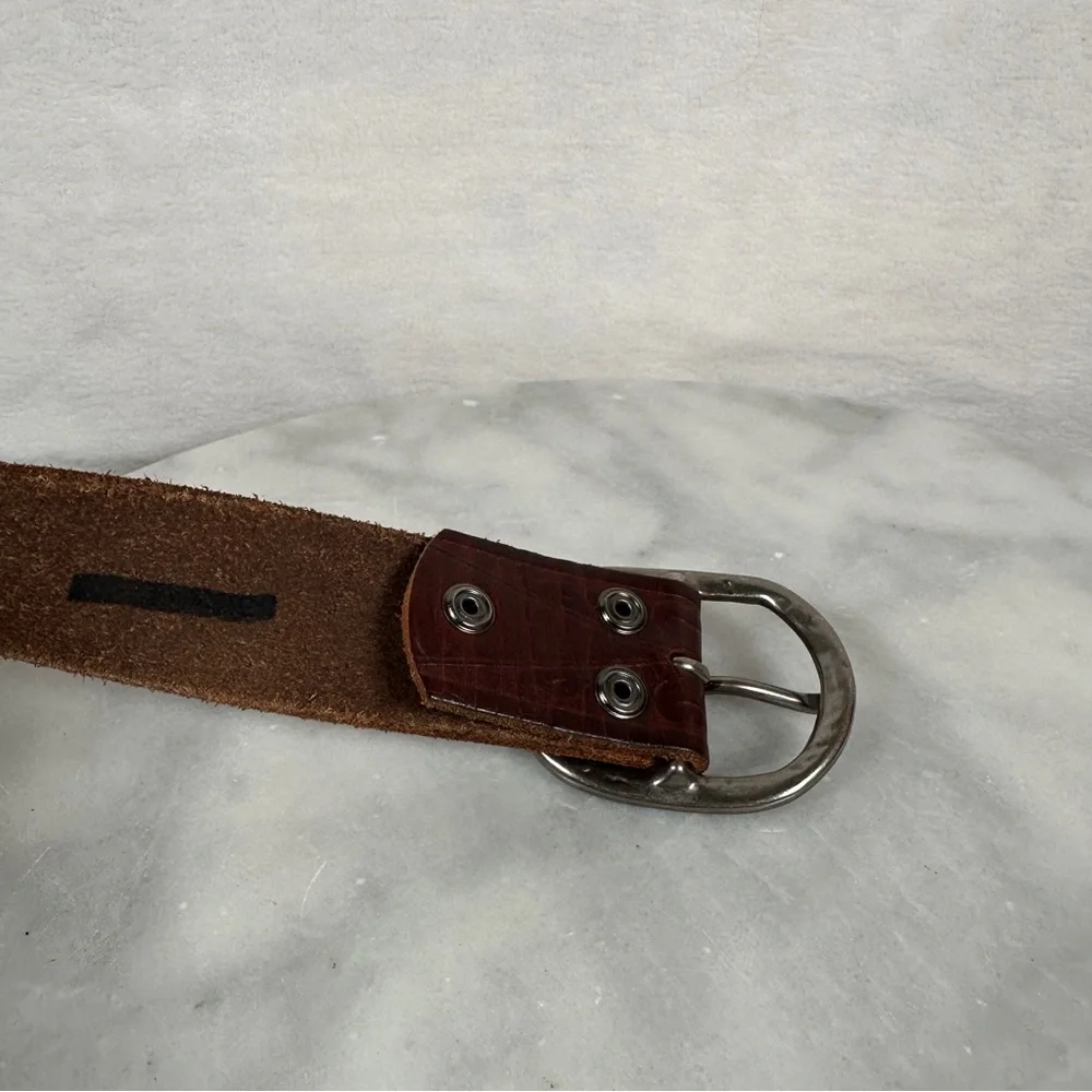 Brown Leather Studded Belt‎ boho bohemian silver biker western southwest